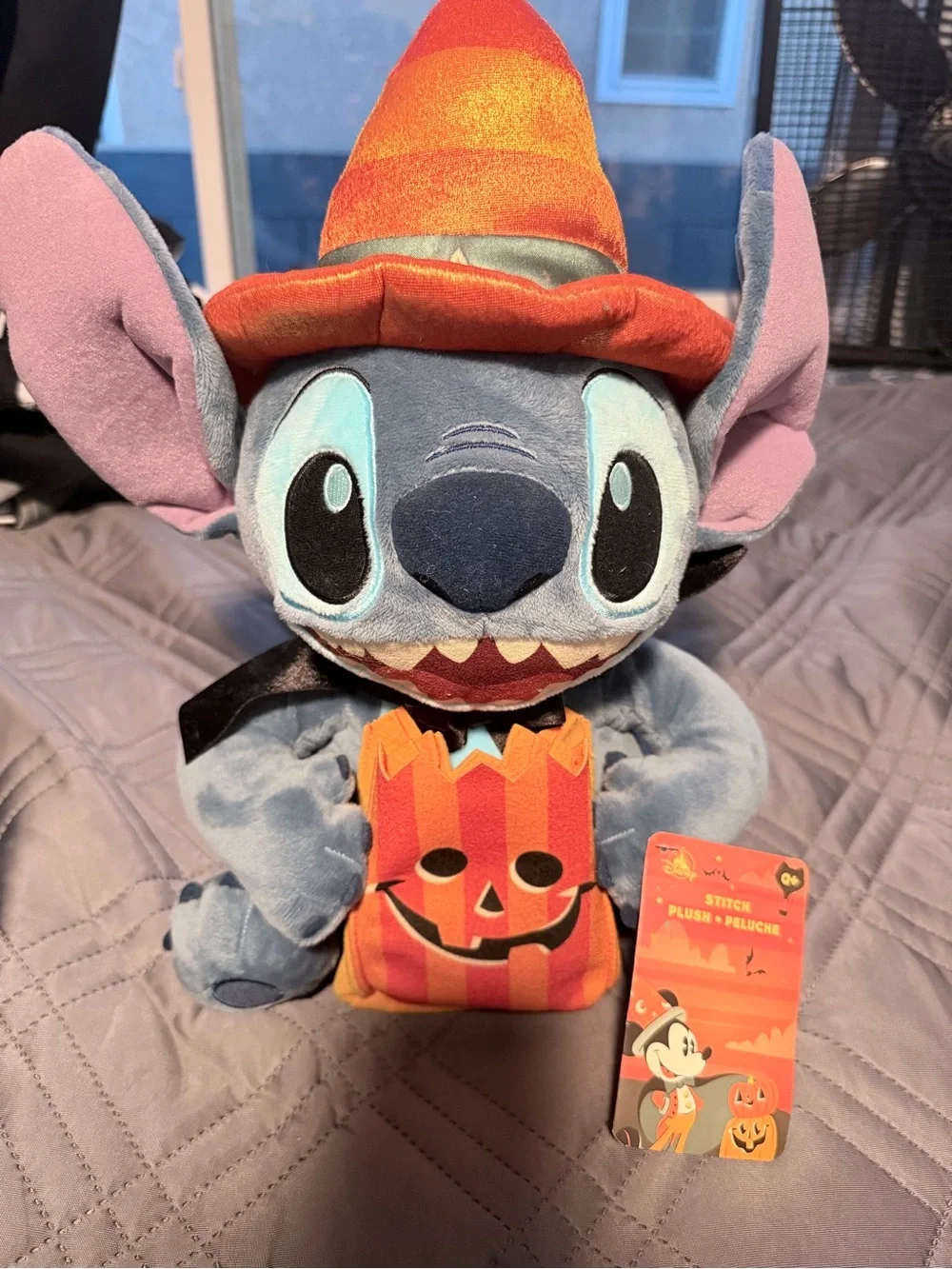 Disney Blue Stitch Halloween Plush with Orange Pumpkin Bag